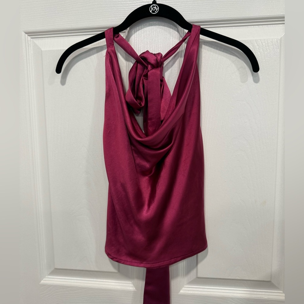 Lena - Pink Satin Halter Backless Top